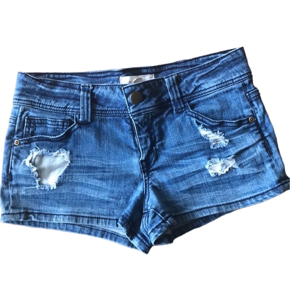 Forever 21 low waist blue distressed mini shorts size 27 F21